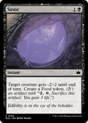 Savor card from Bloomburrow