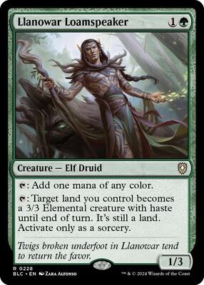 Llanowar Loamspeaker card from Commander: Bloomburrow