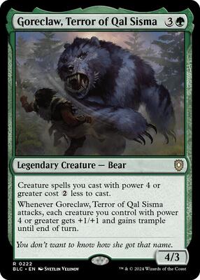 Goreclaw, Terror of Qal Sisma card from Commander: Bloomburrow