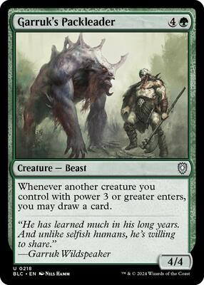 Garruk's Packleader card from Commander: Bloomburrow