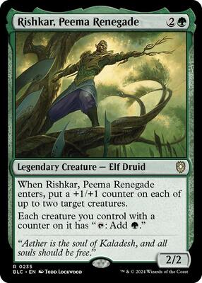 Rishkar, Peema Renegade card from Commander: Bloomburrow