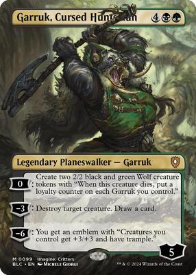 Garruk, Cursed Huntsman (Borderless) card from Commander: Bloomburrow