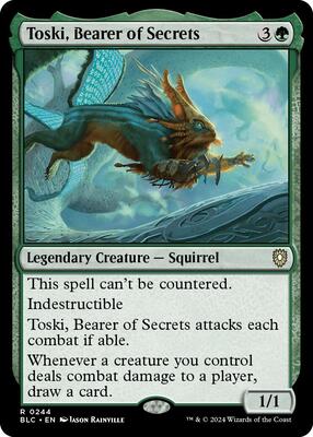Toski, Bearer of Secrets card from Commander: Bloomburrow