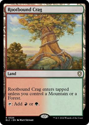 Rootbound Crag card from Commander: Bloomburrow