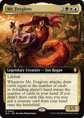 Mr. Foxglove (Extended Art) card from Commander: Bloomburrow