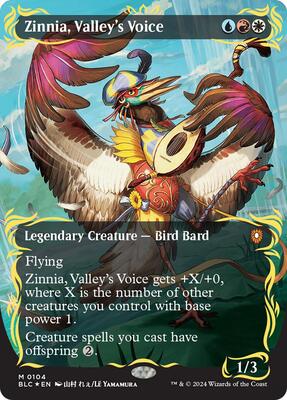 Zinnia, Valley's Voice (Borderless) (Raised Foil) card from Commander: Bloomburrow