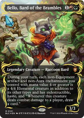 Bello, Bard of the Brambles (Borderless) (Raised Foil) card from Commander: Bloomburrow