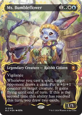 Ms. Bumbleflower (Borderless) (Raised Foil) card from Commander: Bloomburrow