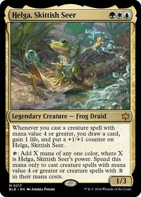 Helga, Skittish Seer card from Promo Pack: Bloomburrow
