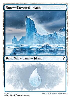 Snow-Covered Island (White Border) card from Mystery Booster 2