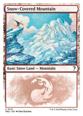 Snow-Covered Mountain (White Border) card from Mystery Booster 2