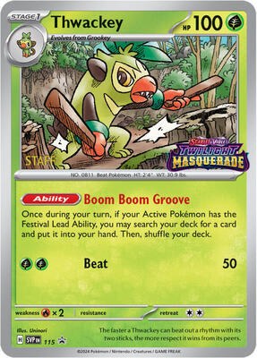 Thwackey - 115 (Prerelease) [Staff] card from SV: Scarlet & Violet Promo Cards