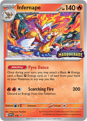 Infernape - 116 (Prerelease) [Staff] card from SV: Scarlet & Violet Promo Cards