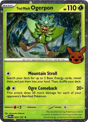 Teal Mask Ogerpon (Cosmos Holo) card from Trick or Trade BOOster Bundle 2024