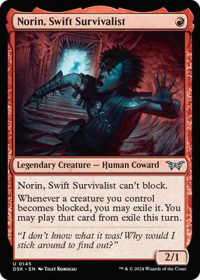Norin, Swift Survivalist (0145) card from Duskmourn: House of Horror
