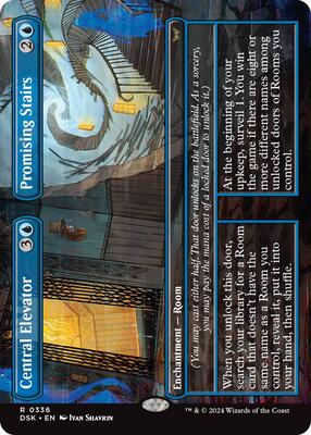 Central Elevator // Promising Stairs (Borderless) card from Duskmourn: House of Horror