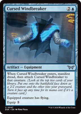 Cursed Windbreaker card from Duskmourn: House of Horror