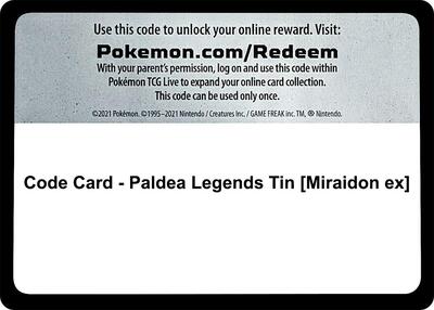 Code Card - Paldea Legends Tin [Miraidon ex] card from Miscellaneous Cards & Products