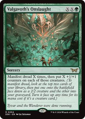 Valgavoth's Onslaught card from Duskmourn: House of Horror