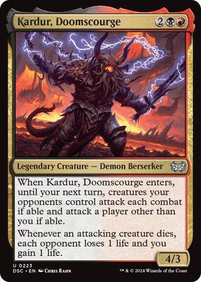 Kardur, Doomscourge card from Commander: Duskmourn: House of Horror