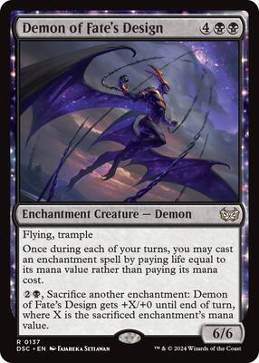 Demon of Fate's Design card from Commander: Duskmourn: House of Horror