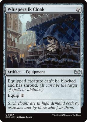 Whispersilk Cloak card from Commander: Duskmourn: House of Horror