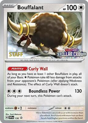 Bouffalant - 136 (Prerelease) [Staff] card from SV: Scarlet & Violet Promo Cards