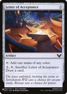 Letter of Acceptance card from The List Reprints