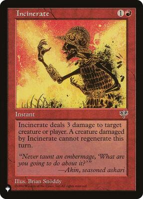 Incinerate card from The List Reprints