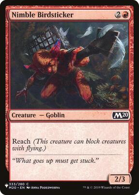 Nimble Birdsticker card from The List Reprints