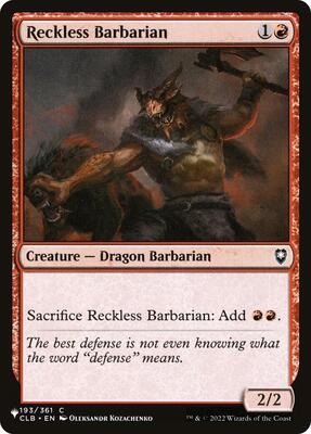 Reckless Barbarian card from The List Reprints