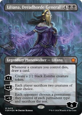Liliana, Dreadhorde General (Borderless) (Mana Foil) card from Foundations