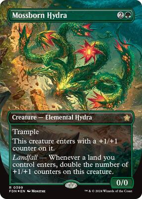 Mossborn Hydra (Borderless) (Mana Foil) card from Foundations