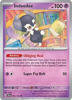 Indeedee card from SV08: Surging Sparks