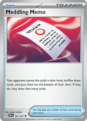 Meddling Memo card from SV08: Surging Sparks