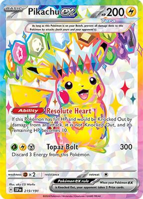 Pikachu ex - 219/191 card from SV08: Surging Sparks