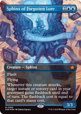 Sphinx of Forgotten Lore (Borderless) (Mana Foil) card from Foundations