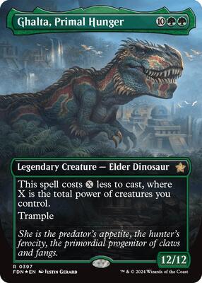 Ghalta, Primal Hunger (Borderless) (Mana Foil) card from Foundations