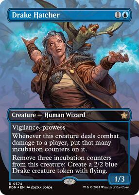 Drake Hatcher (Borderless) (Mana Foil) card from Foundations