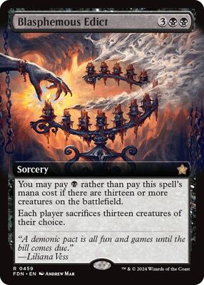 Blasphemous Edict (Extended Art) card from Foundations