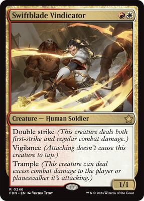 Swiftblade Vindicator (FDN) card from Prerelease Cards