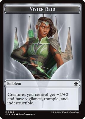 Emblem - Vivien Reid // Elf Warrior Double-Sided Token card from Foundations