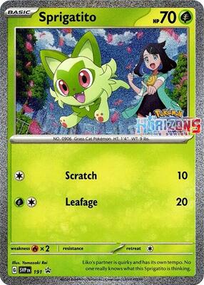 Sprigatito - 191 (Pokemon Horizons Stamped) card from SV: Scarlet & Violet Promo Cards