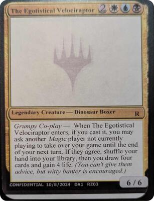 The Egotistical Velociraptor card from Un-Known Event Playtest Cards