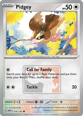 Pidgey - 016/165 (League Promo) card from League & Championship Cards