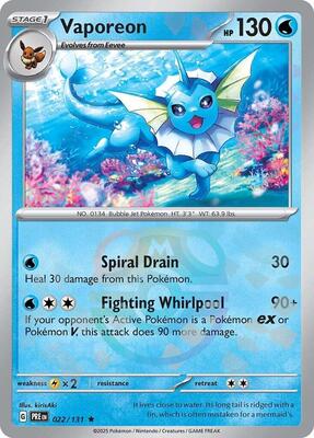 Vaporeon (Master Ball Pattern) card from SV: Prismatic Evolutions