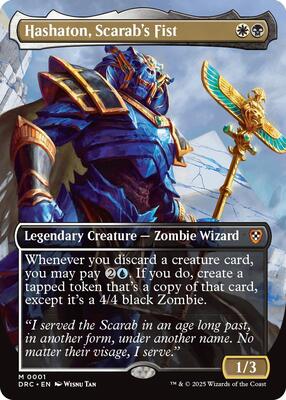 Hashaton, Scarab's Fist (Borderless) card from Commander: Aetherdrift