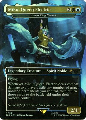 Miku, Queen Electric - Brago, King Eternal (Rainbow Foil) card from Secret Lair Drop Series