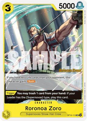 Roronoa Zoro (113) card from Royal Blood Release Event Cards