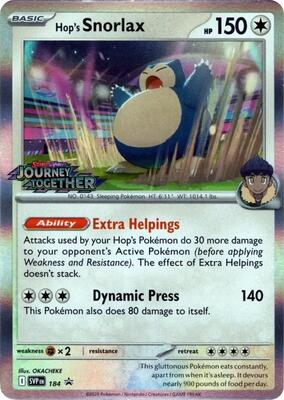 Hop's Snorlax - 184 (Prerelease) card from SV: Scarlet & Violet Promo Cards